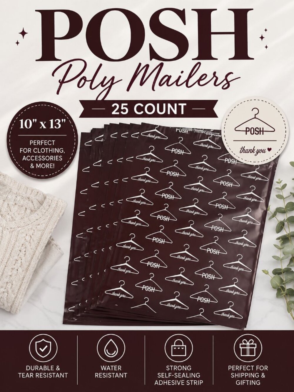 Poshmark Hanger Print Poly Mailers Shipping Envelopes 10x13 25 Count